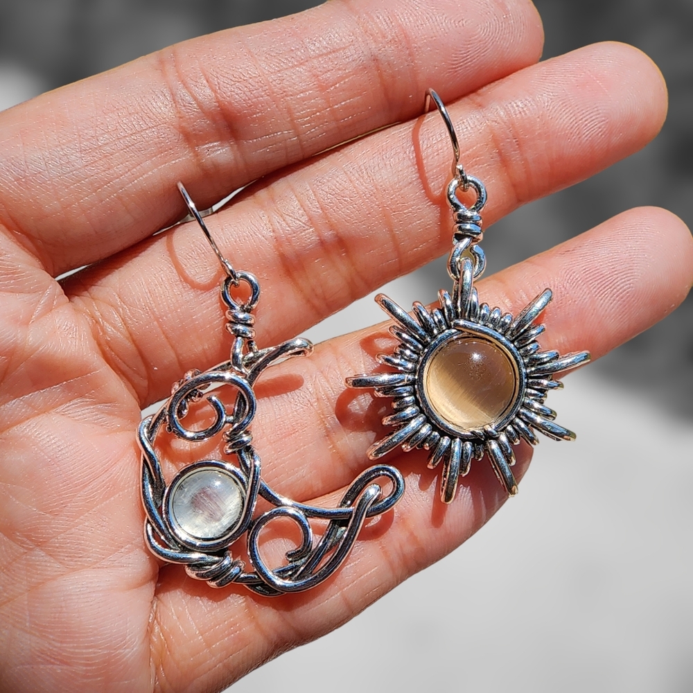 Celestial Duo Boho Earrings Stainless Steel Vintage Boho Jewelry Silvery Y2K